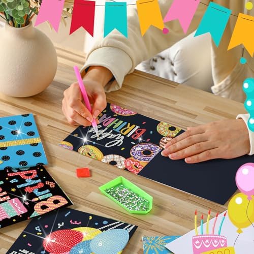 Saillong 12 Pack Black Happy Birthday Diamond Art Card with Envelopes