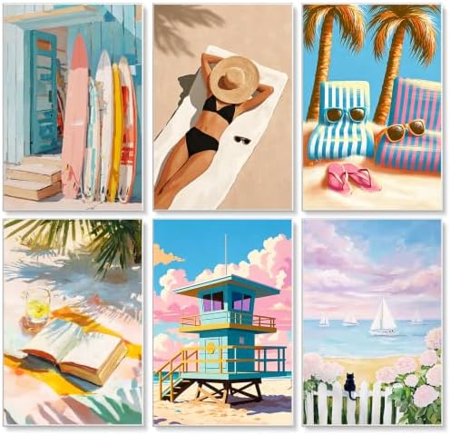 GEEHEIY 6 Pack Paint by Numbers Kit for Adults, Coastal Beach, 8 x 12 Inch | DIY Adult Paint by Number Kits on Canvas for Beginners, without Frame, Home Wall Decor, Stress Relief Craft Gift