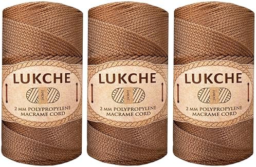 Polyester Macrame Cord 2mm x 251 Yards, 100% Polypropylene Premium Macrame Rope, Colorful Yarn Crochet Macrame Bag Craft for Wall Hangers, Bags, Bottom Plates, Carpets (Cooper, 3 Skein)
