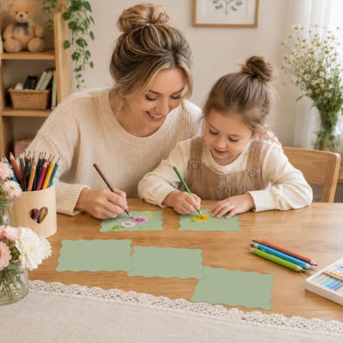 FYSUIMU 100Pcs Sage Green Scalloped Cardstocks 5" x 7" Fresh Green Rectangle Blank Cards with Wavy Edge Thick Card Stock Paper for Invitations DIY Crafts Wedding Baby Shower Supplies
