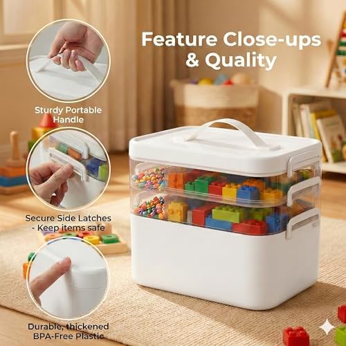 13.3 QT Art Supply Storage Organizer, 3-Tier with Removable Trays
