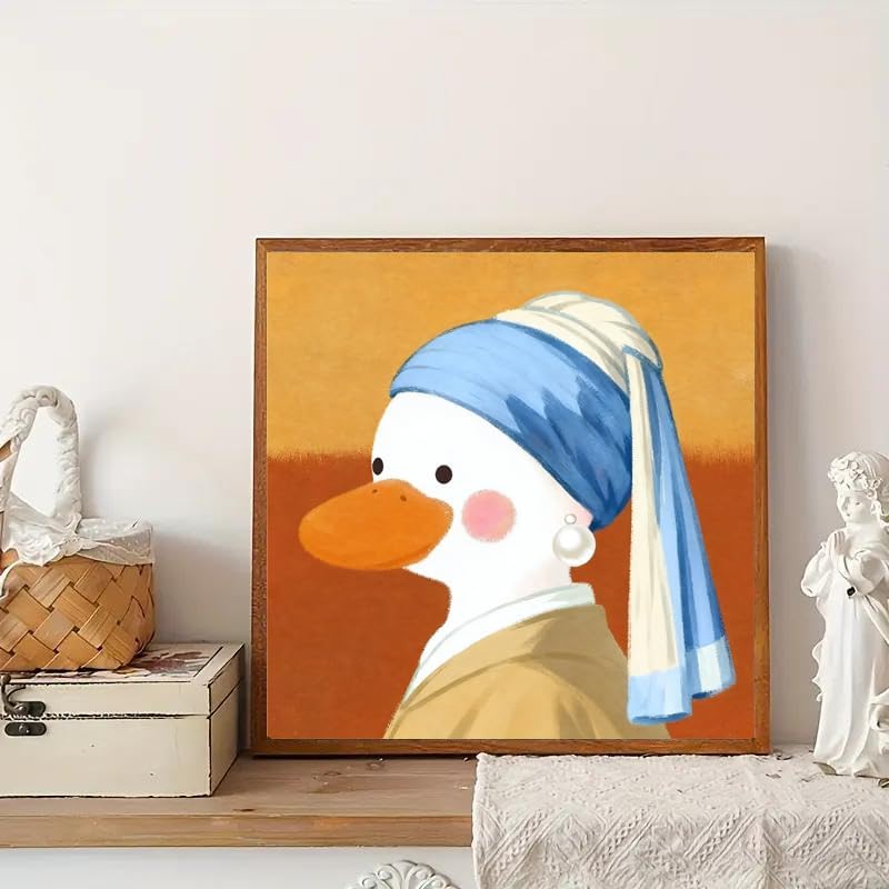 Canrichshop 6P Abstract Paint by Numbers Kit for Adults Framed with Wooden Easel,Easy DIY Cute Duck Oil Painting Kits on Canvas,Acrylic Paint by Number with Frame for Decor 8x8inch