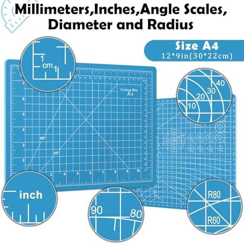 A4 Cutting Mat,Small Self Healing Sewing Mat 12in x 9in Rotary Cutting Mat Double Sided Thickened Craft Cutting Board for Hobby Fabric Precision Sewing Modeling Quilting Projects,Blue