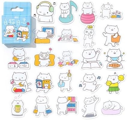 46 Pcs Small Cute White Cat Stickers for Scrapbooking Diary Laptop Junk Journal Notebook Kids Envelope Card Making Diary Planner Craft DIY Craft Decoration, 23 Patterns
