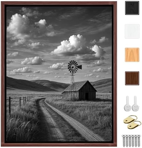 Canvas Floater Frame for 1”–1.25”Deep Gallery Wrapped Canvas, Wood-Look Floating Frame Wall Artwork for Oil Paintings, Gallery Bedroom, Living Room, Studio, Made in USA (Dark Walnut,8x8)
