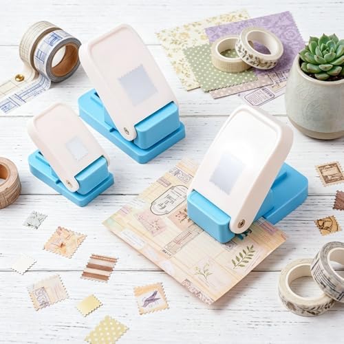 3 Pcs Stamp Punch, 1 x 0.8 Inch / 0.6 x 0.5 Inch Rectangle Postage Stamps Punch, 1 x 1Inch Square Stamps Hole Puncher, Stamp Cutter Hole Punches, StampPunch Tools Card Making, Paper Punches StampShape