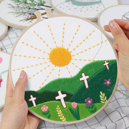 Louise Maelys Christian Cross Sunrise Embroidery Kit for Beginners