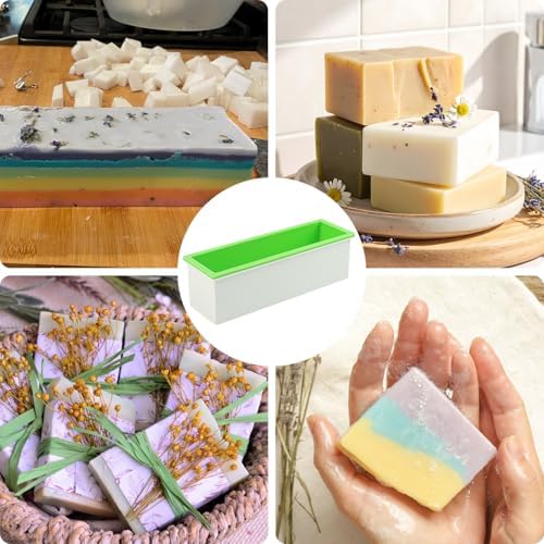 Set of 6, 42 oz Green Soap mollds, Soap Loaf Box Kit, Soap Bar Box for DIY Supplies for Soap Making(6 Plastic Boxes & 6 Silicone Boxes and 6 Lids)