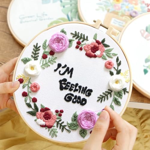 Topapfo Funny Embroidery Kit for Beginners Adults, Feeling Good Embroidery Patterns with Hoops Thread Needles Tutorials