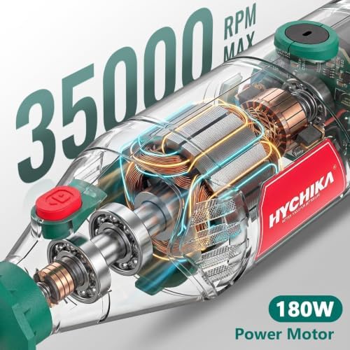 HYCHIKA 8000-35000 RPM Variable Speed Rotary Tool Kit with 179 Pcs Accessories, 180W Power Rotary Tool with Grinding Chain Bracket Flex Shaft for Wood Carving, Grinding, Cutting, Sanding, Polishing