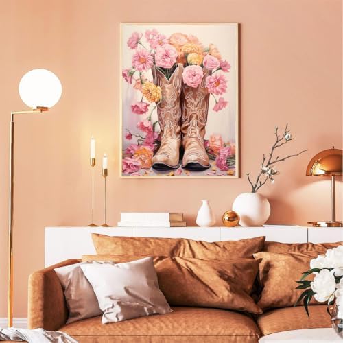 Paint by Numbers for Adults Cowboy Boots - Flower Paint by Number on Canvas