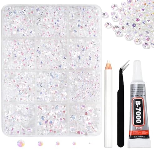 10000PCS Clear AB Rhinestones Bedazzling Gems 2/3/4/5/6MM Mix Sizes Resin Jelly Bedazzler Kit Flatback with Complete Tools for DIY, Nail, Art Craft for Girls Gift