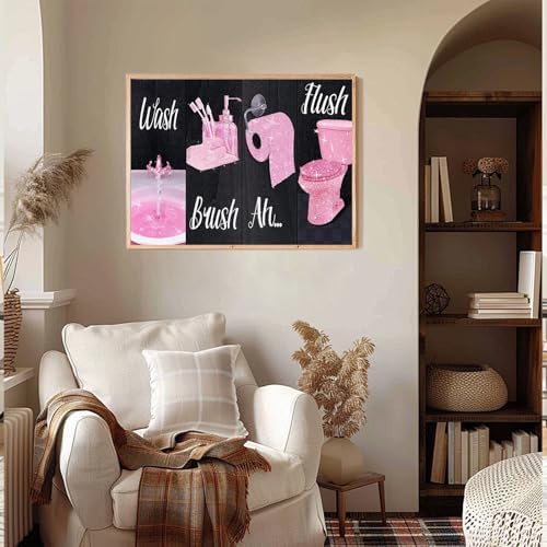 Pink Diamond Art Kits for Adults, Bathroom Diamond Painting for Beginner
