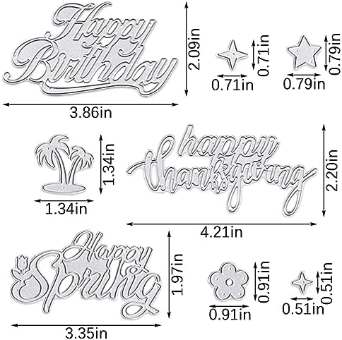 Hying Happy Thanksgiving Words Cutting Dies for Card Making, Happy Birthday Letters Die Cuts Spring Flowers Stars Dies Stencils Embossing Template for Craft Scrapbooking DIY Photo Album Decorations