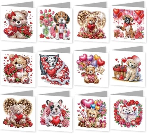12Pcs Diamond Art Greeting Cards Kit with Envelopes Valentine