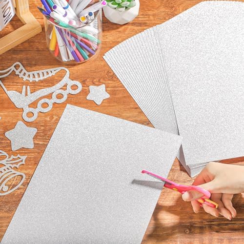 25 Sheets Sliver Glitter Cardstock 92lb Thick Sparkle Paper 8.5" x 11"