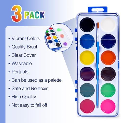 FUMILE 3 Pack Watercolor Paint Set, Washable Non-Toxic Water Colors for Kid