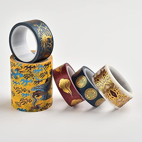 5 Rolls Washi Masking Tape 15/20/50 Mm Wide Set,Retro Style Dragon and Phoenix Decorative Craft Tapes,for DIY School Supplies,Gift Wrapping,Bullet Journals,A