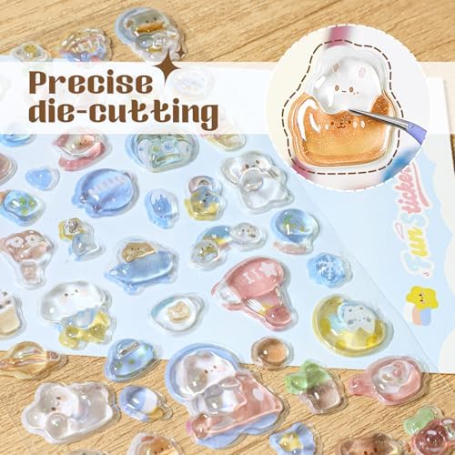 3D Epoxy Puffy Stickers, Cute Space Nebula Animal Stickers with Glitter, Kawaii Puffy Stickers for Scrapbooking, Journal, Planner, Phone Case, Water Bottle, Laptop DIY Craft Lovers