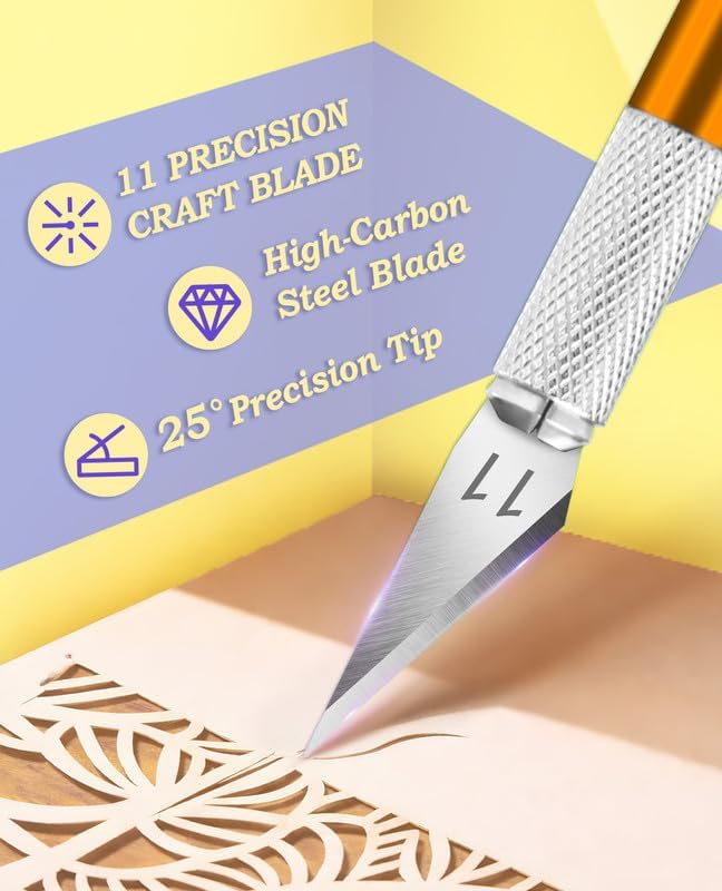 DIYSELF Hobby Knife Kit with 20#11 Blades, Aluminum Handle, 6-Inch Ruler | Hobby Knife Set with 20 #11 Blades, Ruler for DIY, Art & Model Making, Exacto Knife Kit for Crafters & Hobbyists, Gold