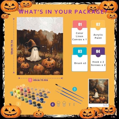 Spooky Paint by Numbers for Adults, Halloween Paint by Number on Canvas