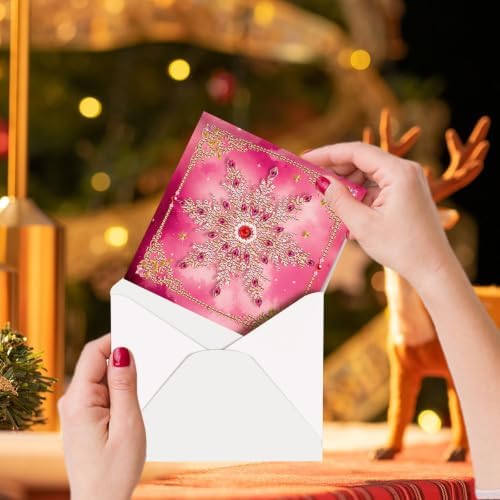 POETRYDRAW DIY Diamond Art Painting Greeting Card Kit, Creative Craft Set for Card Making，Pink Christmas