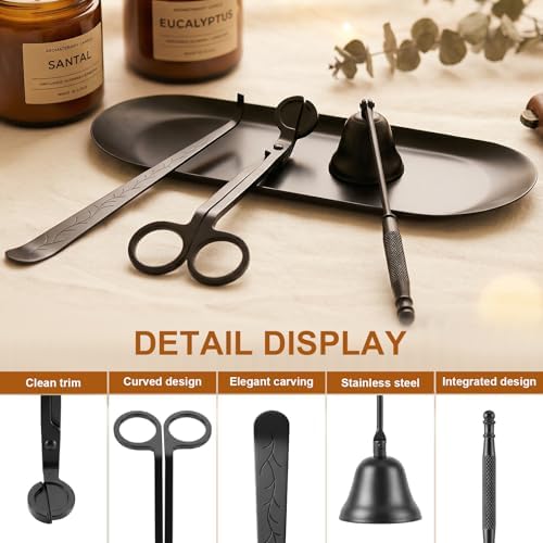 tifanso 4-in-1 Stainless Steel Candle Care Kit for Candle Lovers, Black