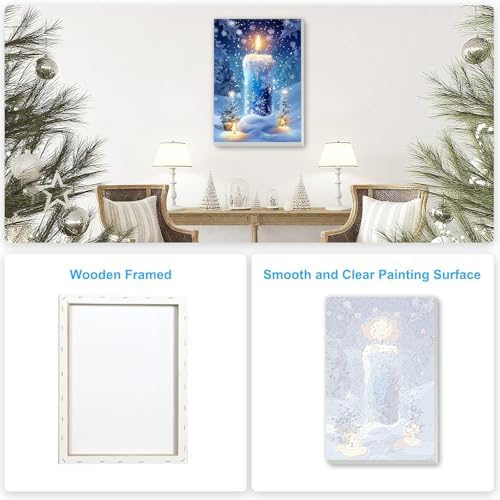 SENQAO Christmas Paint by Numbers for Adults Framed, Christmas Candles Adults' Paint-by-Number Kits, Adult Paint by Number Kits on Canvas, Acrylic Number Painting for Home Decor, 8x12inch