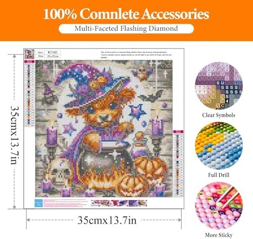 WNPOKN Halloween Highland Cow Diamond Art Kits for Adults 14x14inch