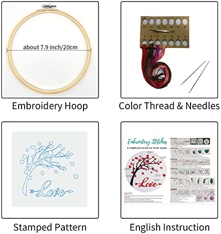 Louise Maelys Love Heart Tree Embroidery Kit for Adults, Romantic DIY Craft