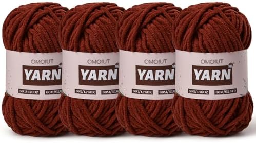 4 Packs Plush Chenille Chunky Crochet Yarn - Baby Yarn for Crocheting Soft - Velvet Yarns Knitting for Blankets Crafts - Fluffy Amigurumi Yarns 200g/262.5yds (4 Coffee)
