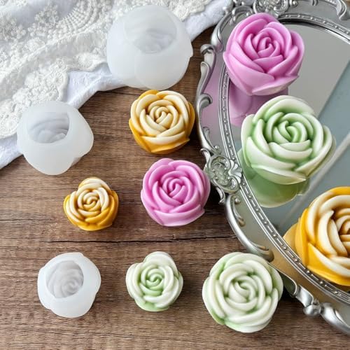Konrisa 3 Size Rose Candle Making Molds, Flower Resin Molds, Silicone Molds for Epoxy Resin Craft,Candle Making, Cake Molds