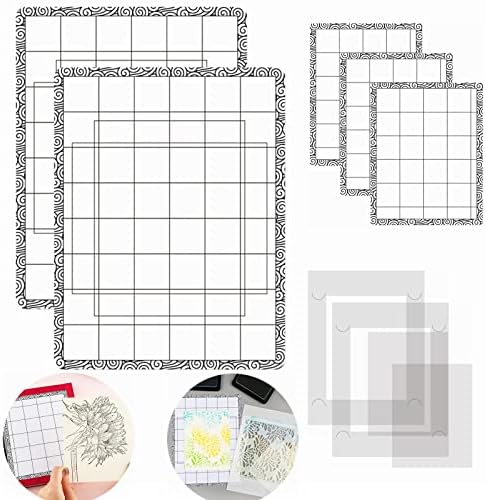 5 PCS Low Stick Mat Sticky Non-Slip Flexible Gridded Stamp Mats, 2 Standard and 3 Mini with 1 Plastic Blending Buddy Sheets Set Multi-Use Low Tack Mat,Stamp Adhesived Sheet Scrapbooking Craft Tool