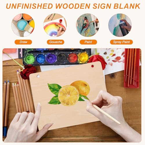 MECCANIXITY Unfinished Hanging Wood Sign Blank with Ropes 9"x6" Unfinished Wood Crafts Boards Wooden Plaques for Crafts DIY Painting Burning Carving Door Wall Decoration, Style 6, Pack of 12