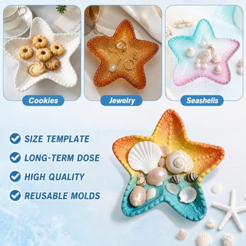 2 Pcs Starfish Resin Mold 3D Starfish Silicone Epoxy Resin Tray Mold for DIY