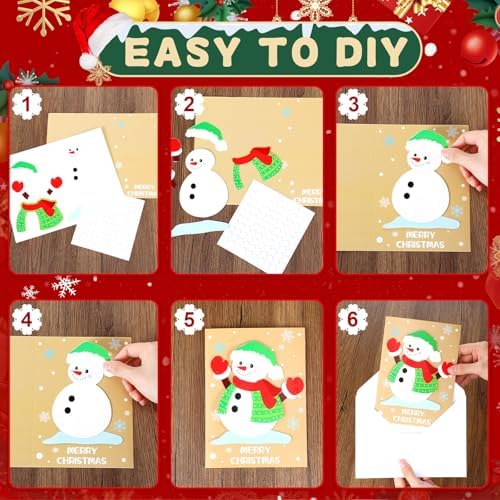 Dispowreath 24 Pcs DIY Christmas Card Making Kits with Envelopes DIY Christmas Craft Make Your Own Snowman Greeting Card Making Supplies for Holiday Xmas Party Decoration Favor
