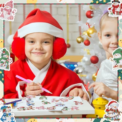 Motipuns 30 Pcs Diamond Magnets,Christmas Snowman,Pink Blue