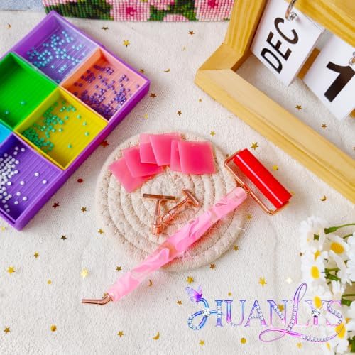 Huanlys 18PCS Diamond Art Pens Tools Diamond Painting Accessories Kits with Screw Steel Rose Gold Metal Tip Nibs Placers Roller Tool Accessories (Pink Gold 3)