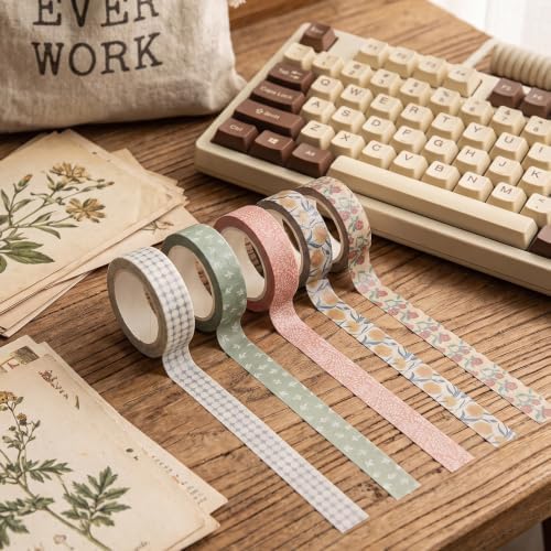 5 Rolls Vintage Washi Tape Set Floral Patterns Decorative Masking Tape