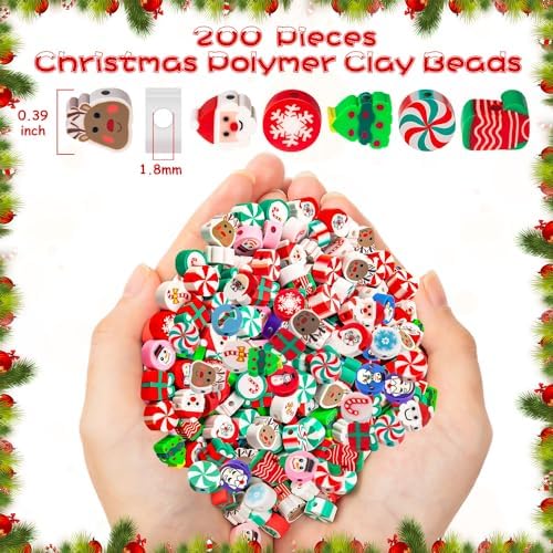 200 Pcs Christmas Polymer Clay Beads, Mixed Heishi Spacer Beads Supplies