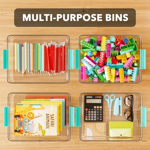 SpaceAid 6 Qt Plastic Storage Bins with Lids, Clear Sensory Bin Craft Organizers and Storage, Stackable Art Containers for Home, Office and School Supplies, 4 pack