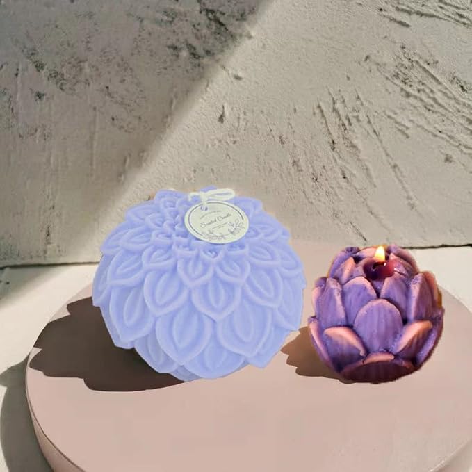 2PCS Lotus Sphere Candle Molds with Mold Punch Needle Large-Eye Wicking Needle for Candle Making Lotus Flower Ball Mold for Decoration Scented Candle DIY Clay Craft Soap Flower Specimen