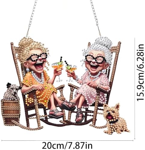 EIBEILI Diamond Art Painting Pendant Kits 5D Diamond Art Painting Art Hanging Kit Happy Grandma DIY Diamond Crystal Window Pendant Kit for Adults Gift Wall Home Decoration Double Sided
