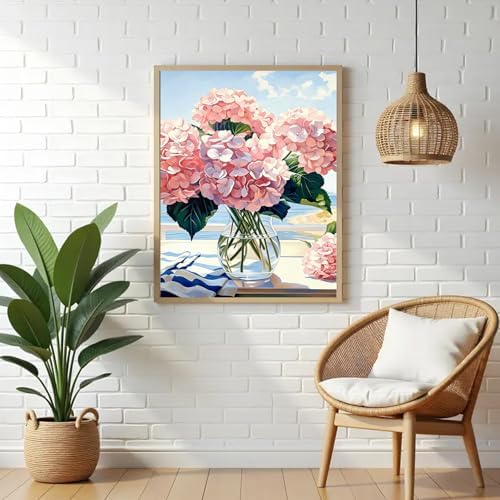 VeGuude Diamond Art Kits for Adults, Full Drill Hydrangea Flowers Diamond Painting Kits for Beginners, DIY Full Rhinestone 5D Diamond dots (Gemstone Craft), Home Wall Decoration (12x16 inch)