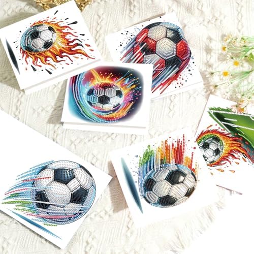 Tontut 6pcs Diamond Art Painting Kit Greeting Card, Football 5D DIY Diamond Handmade Holiday Sparkling Greeting Card with Envelope, Holiday Gift Congratulation