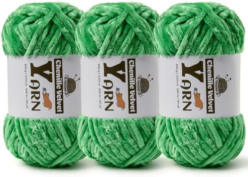 Chenille Crochet Christmas Green Yarn 3 Pack