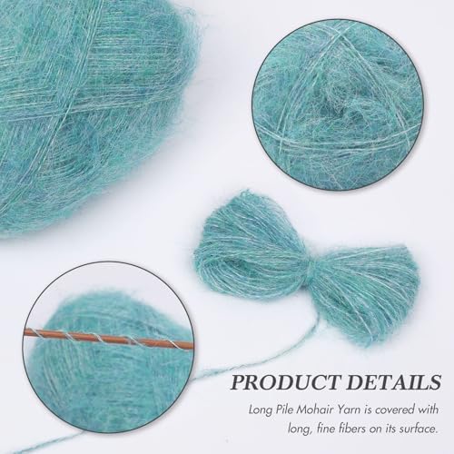 NICEEC 2 Skeins Long Pile Mohair Yarn 2.82oz/788yds - Waterfall Blue