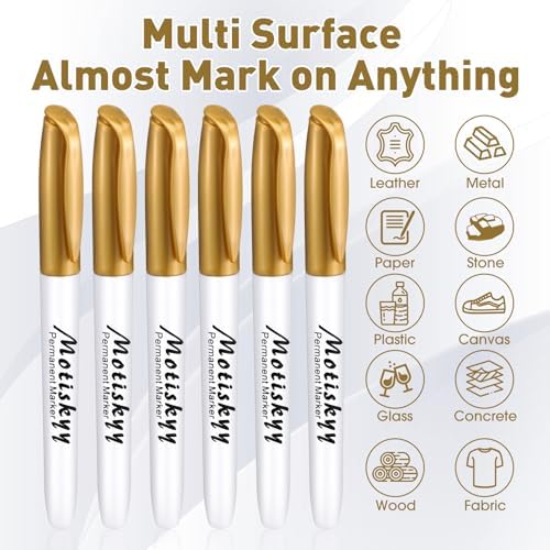 Motiskyy 72 Pcs Metallic Permanent Markers Bulk Metallic Marker Pens Medium Tip Quick Dry Paint Pen for Classroom DIY Crafts Artist Illustration Gift Card Making School Supplies(Gold)