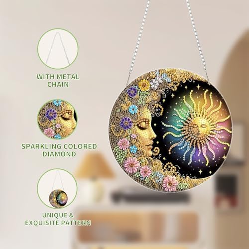 AIBOERL Diamond Art Kits for Adults, Sun Moon Acrylic Hanging Suncatcher
