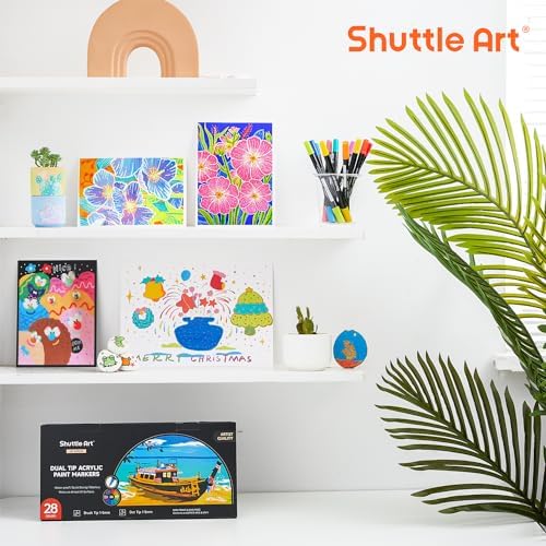 Shuttle Art 28 Colors Brush & Dot Tip Acrylic Paint Markers
